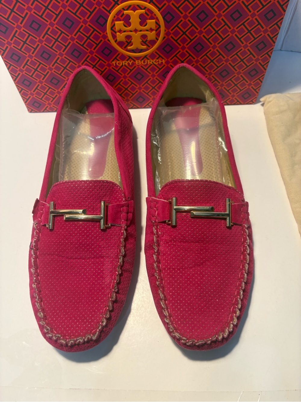 Pierre Dumas Pink Suede Loafers with Gold-Tone Bit